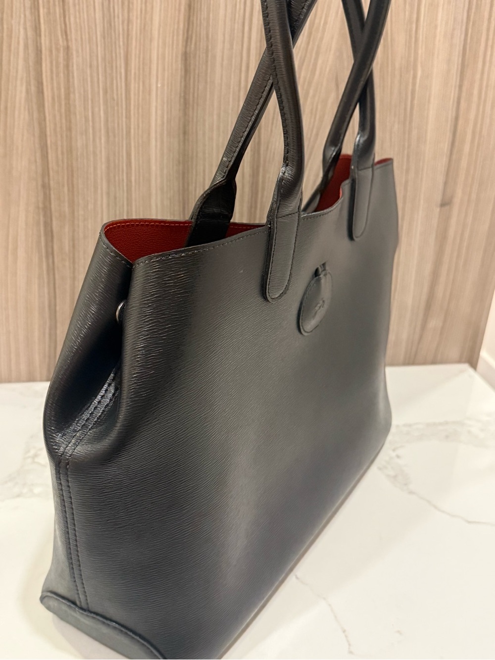 Longchamp Roseau Black Leather Tote Bag – Red Interior - Picture 5 of 14